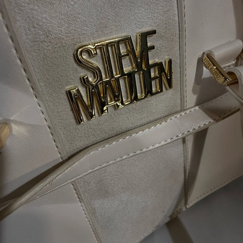 Steve Madden White Satchel Purse with Gold Accents
